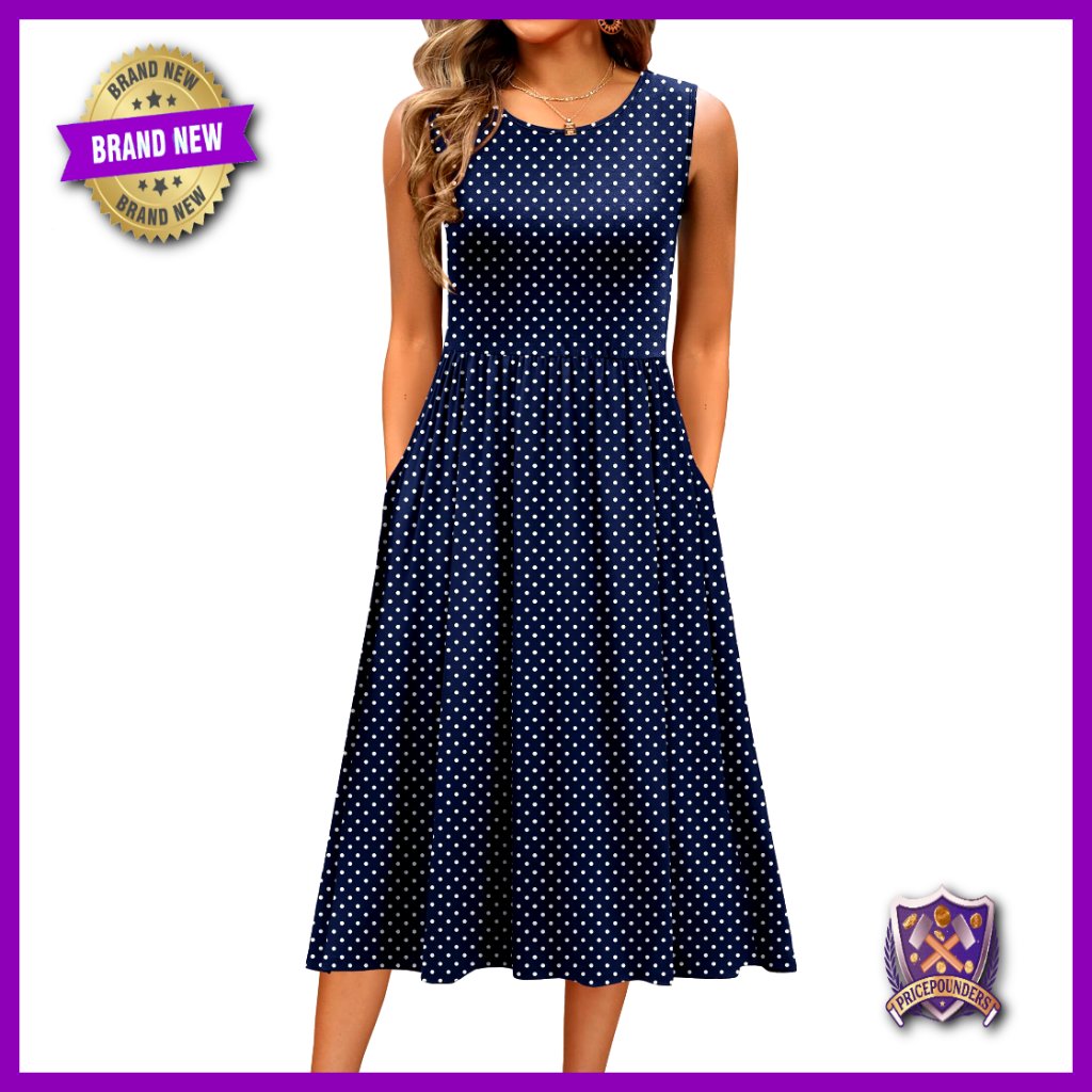 Sleeveless Midi Dress With Pockets, A-Line Silhouette, Casual Loose Fit